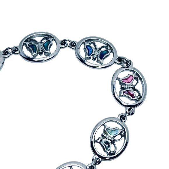 Silver Tone With Enamel Butterfly Links Bracelet (5567) - Picture 6 of 9